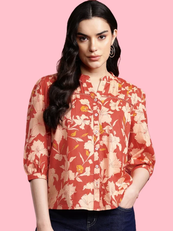 Floral Print Mandarin Collar Casual Shirt