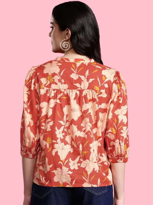 Floral Print Mandarin Collar Casual Shirt