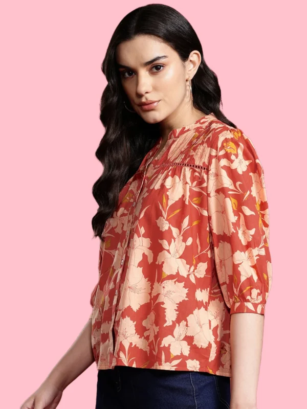 Floral Print Mandarin Collar Casual Shirt