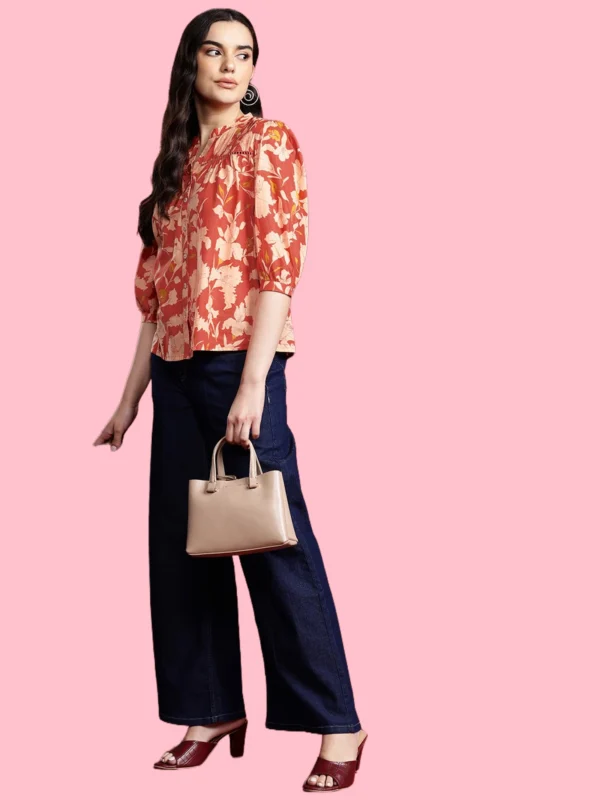 Floral Print Mandarin Collar Casual Shirt
