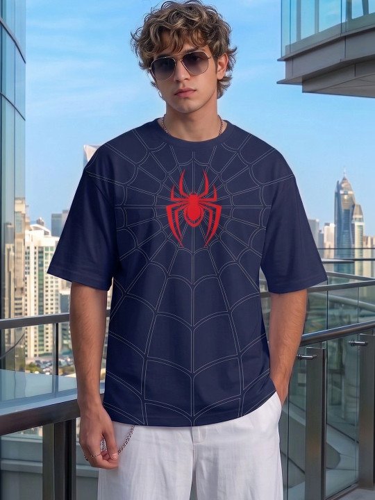 VEIRDO Men Spiderman Printed Pure Cotton T-shirt