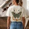 Ascenzo Women Printed Round Neck Pure Cotton Beige T-Shirt