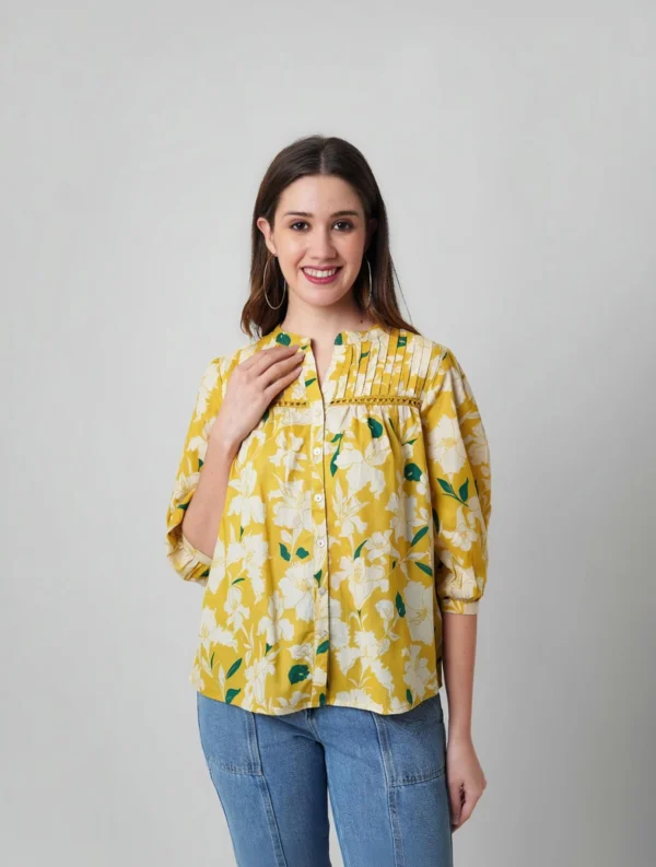 Floral Print Mandarin Collar Casual Shirt