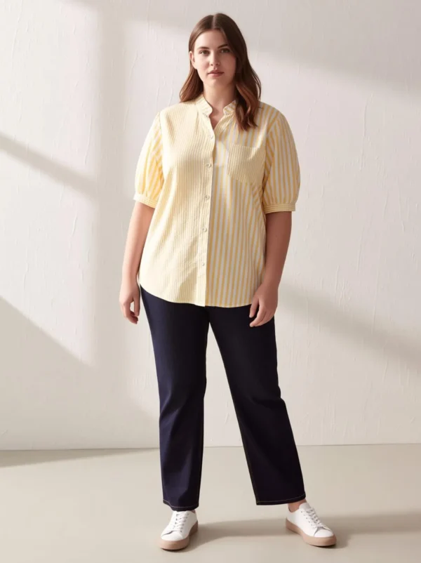 Sheetal Associates Women Regular Fit Striped Mandarin Collar Casual Shirt