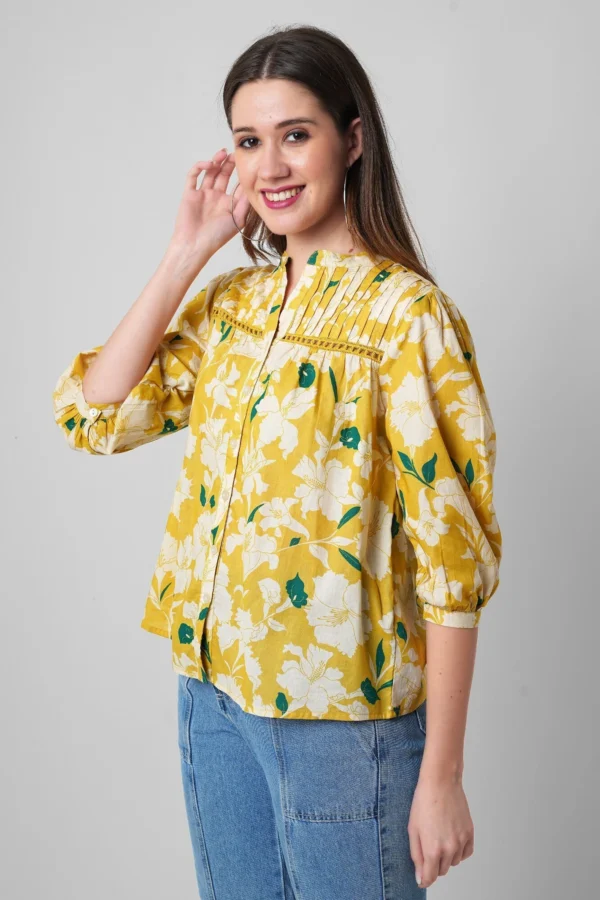 Floral Print Mandarin Collar Casual Shirt