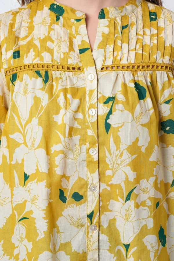 Floral Print Mandarin Collar Casual Shirt