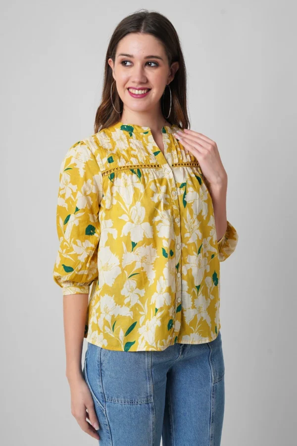 Floral Print Mandarin Collar Casual Shirt