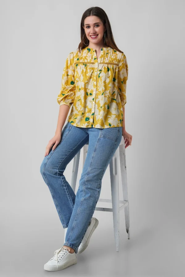Floral Print Mandarin Collar Casual Shirt